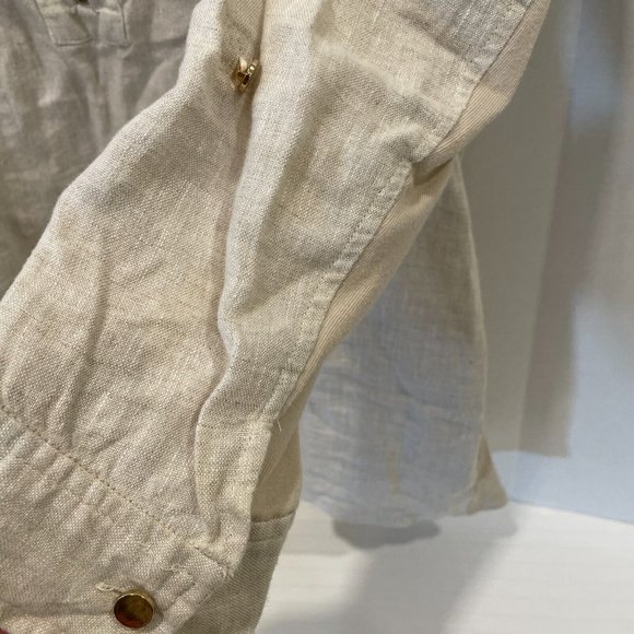JM Collection V Neck Beige Linen Half Zip Quarter Sleeve Shirt Medium - Picture 3 of 7